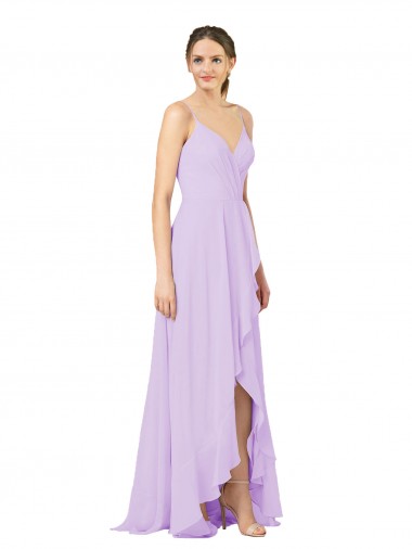 Sheath V-Neck Soft Chiffon Long Lilac High Low Bridesmaid Dress Barrie