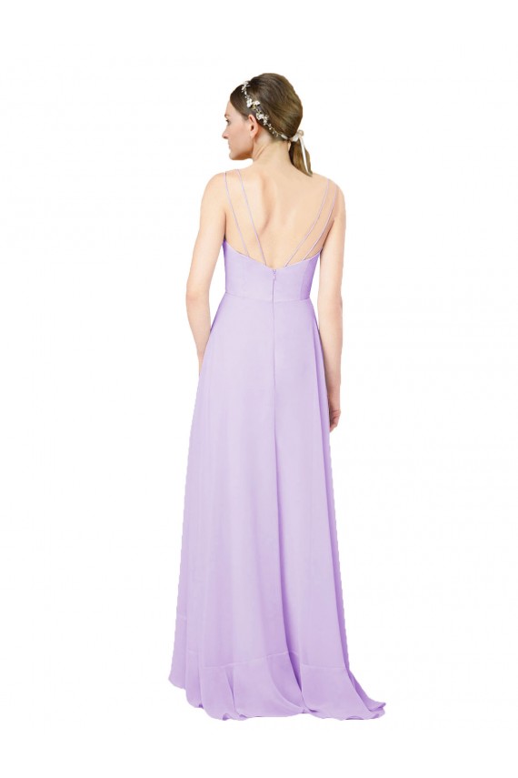 Sheath V-Neck Soft Chiffon Long Lilac High Low Bridesmaid Dress Barrie