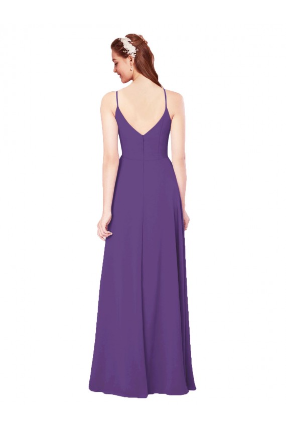 Sheath High Neck Soft Chiffon Long Plum Purple Bridesmaid Dress Barrie