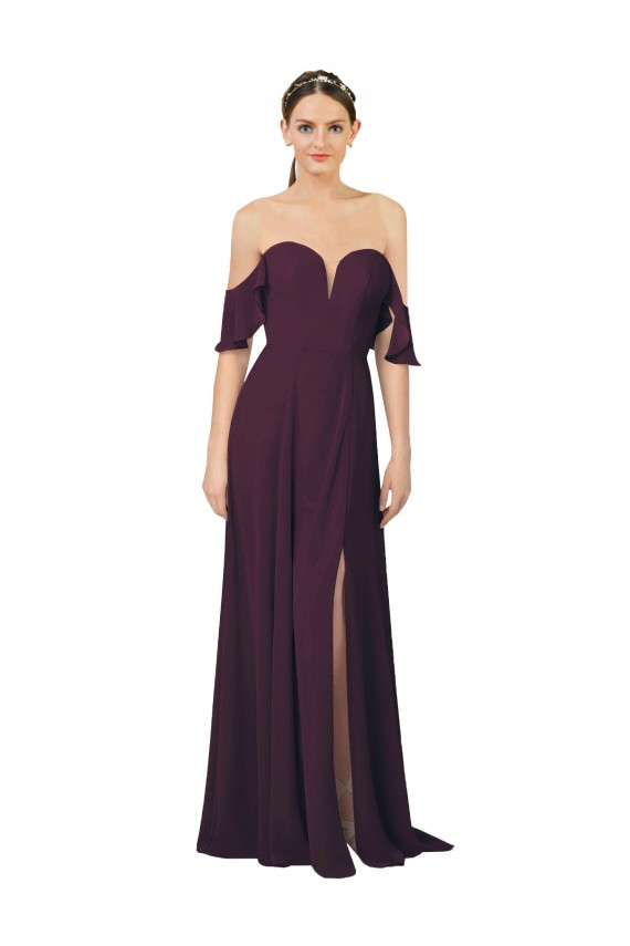 Sheath Sweetheart Soft Chiffon Long Grape Formal Dress / Bridesmaid Dress Barrie