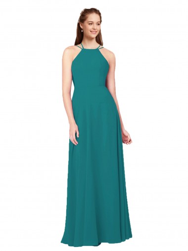 Sheath High Neck Soft Chiffon Long Hunter Bridesmaid Dress Barrie