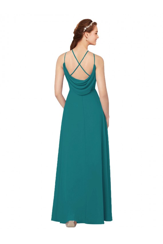 Sheath High Neck Soft Chiffon Long Hunter Bridesmaid Dress Barrie