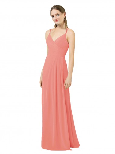 Sheath V-Neck Soft Chiffon Long Desert Rose Bridesmaid Dress Barrie