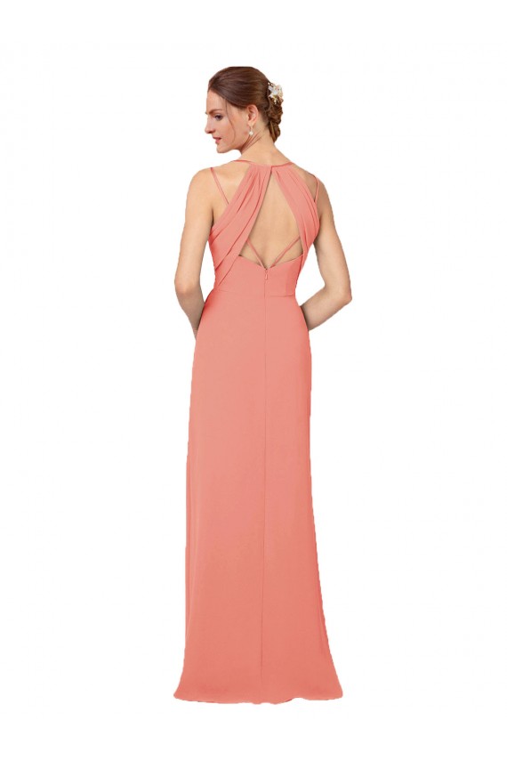 Sheath V-Neck Soft Chiffon Long Desert Rose Bridesmaid Dress Barrie
