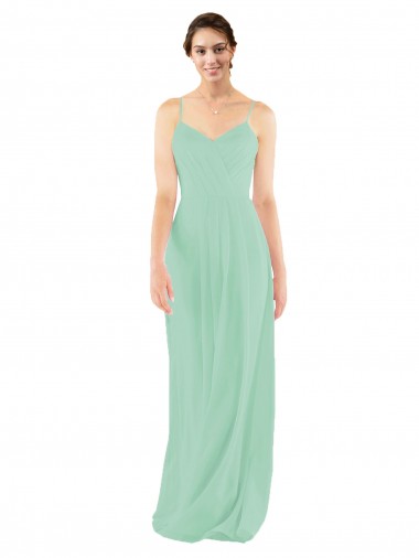 Sheath V-Neck Soft Chiffon Long Mint Green Bridesmaid Dress Barrie
