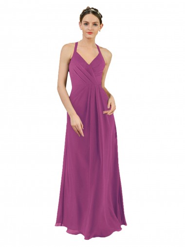 Sheath V-Neck Soft Chiffon Long Wild Berry Bridesmaid Dress Barrie