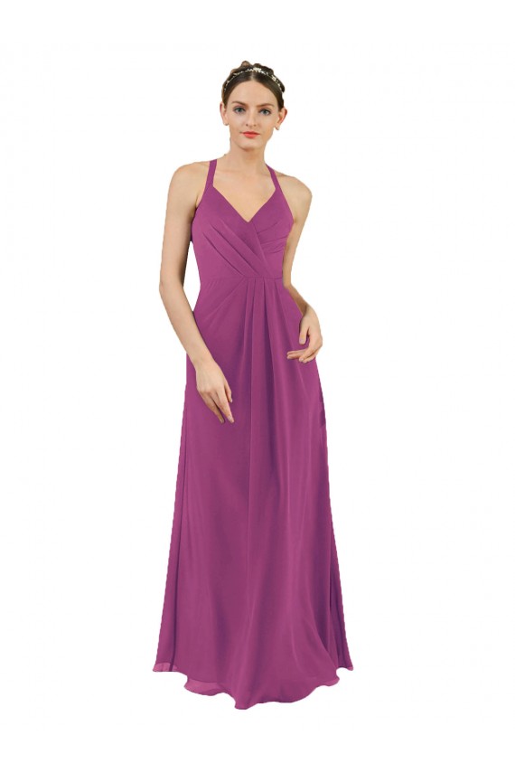 Sheath V-Neck Soft Chiffon Long Wild Berry Bridesmaid Dress Barrie