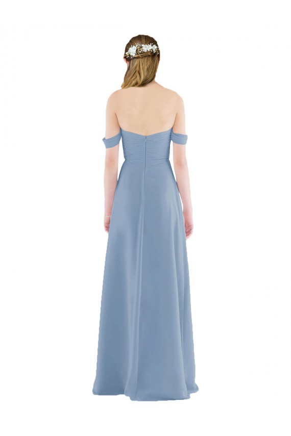 Sheath Sweetheart Soft Chiffon Long Dusty Blue Bridesmaid Dress Barrie