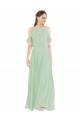 Sheath Off the Shoulder Soft Chiffon Long Sage Bridesmaid Dress Barrie