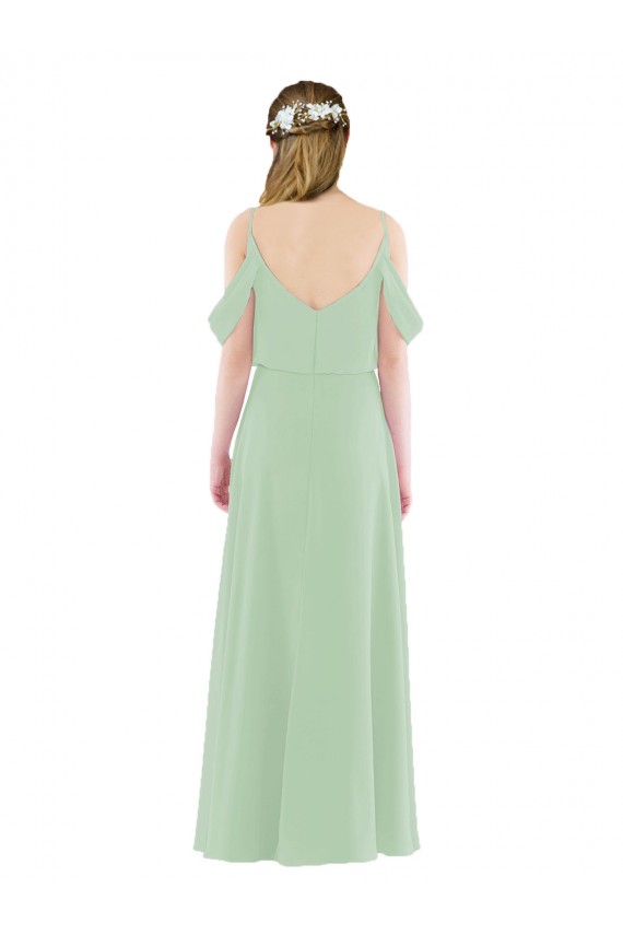 Sheath Off the Shoulder Soft Chiffon Long Sage Bridesmaid Dress Barrie