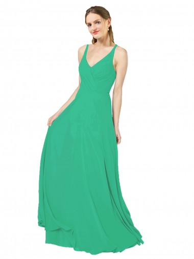Sheath V-Neck Soft Chiffon Long Emerald Green Bridesmaid Dress Barrie