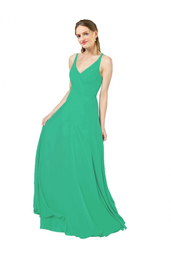 Sheath V-Neck Soft Chiffon Long Emerald Green Bridesmaid Dress Barrie