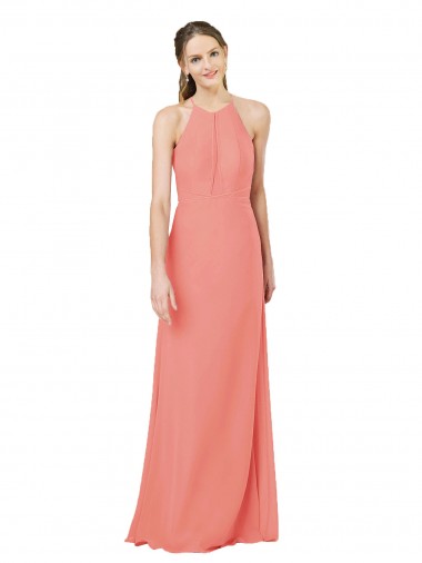 Sheath Halter Neck Soft Chiffon Long Desert Rose Bridesmaid Dress Barrie