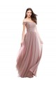 A-Line Off the Shoulder Soft Chiffon & Lace Long Pink Bridesmaid Dress Barrie