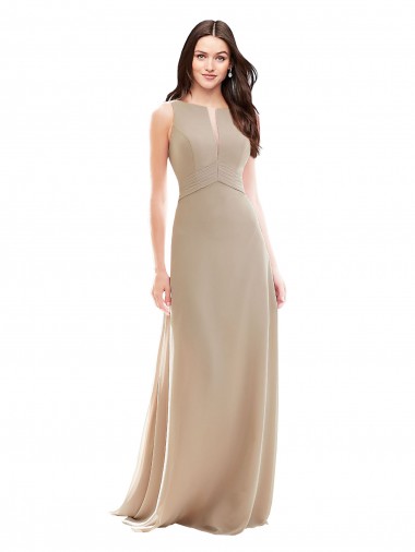 A-Line High Neck Soft Chiffon Long Champagne Bridesmaid Dress Barrie