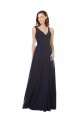 A-Line V-Neck Soft Chiffon & Lace Long Dark Navy Bridesmaid Dress Barrie