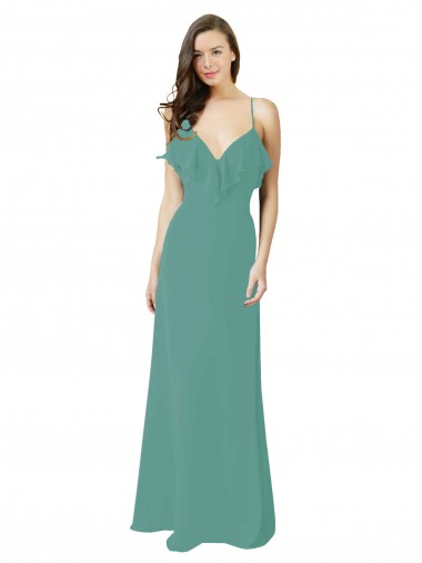 A-Line V-Neck Soft Chiffon Long Icelandic Silver Bridesmaid Dress Barrie