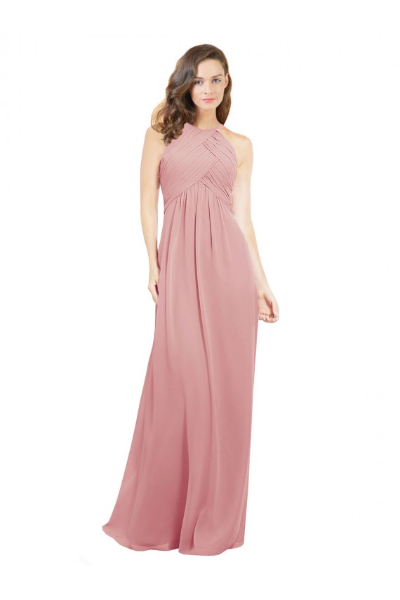 A-Line Halter Neck Soft Chiffon Long Bliss Pink Bridesmaid Dress Barrie