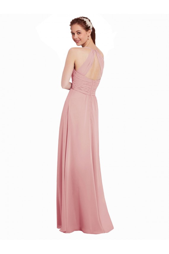 A-Line Halter Neck Soft Chiffon Long Bliss Pink Bridesmaid Dress Barrie