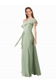 A-Line One Shoulder Soft Chiffon Long Smoke Green Bridesmaid Dress Barrie