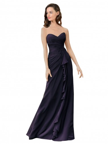 Sheath Sweetheart Soft Chiffon Long Dark Navy Bridesmaid Dress Barrie