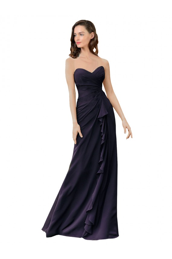 Sheath Sweetheart Soft Chiffon Long Dark Navy Bridesmaid Dress Barrie