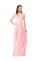 A-Line V-Neck Soft Chiffon Long Pink Bridesmaid Dress Barrie