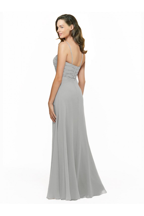A-Line Sweetheart Chiffon Long Silver Bridesmaid Dress Barrie