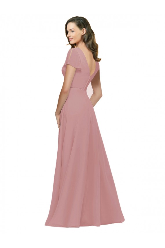 A-Line V-Neck Chiffon Long Dusty Pink Bridesmaid Dress / Evening Dress Barrie