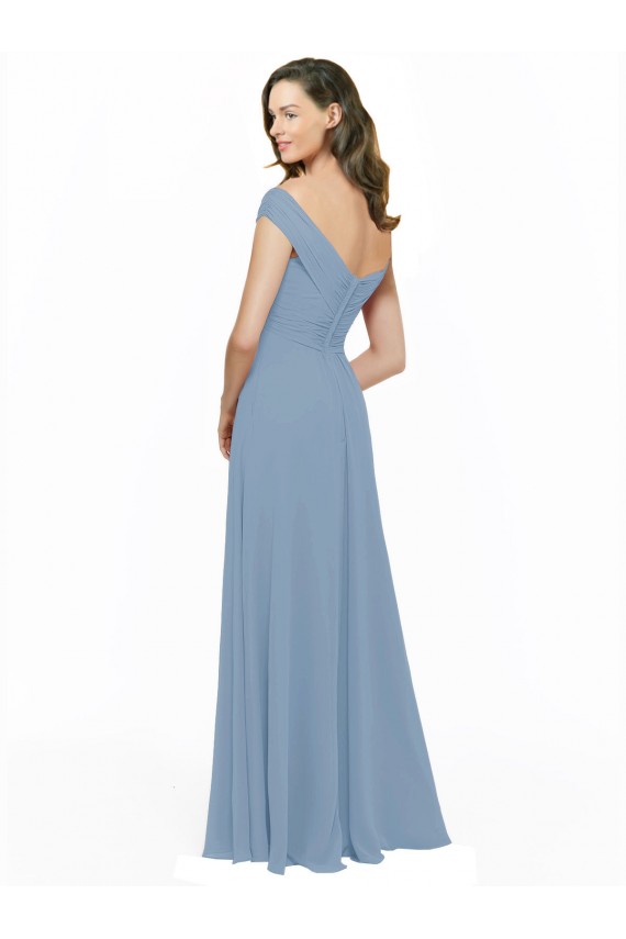 A-Line Off the Shoulder Chiffon Long Dusty Blue Bridesmaid Dress / Evening Gowns Barrie
