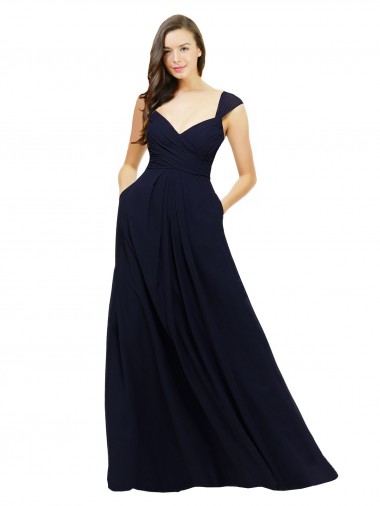 A-Line Sweetheart Chiffon Long Dark Navy Bridesmaid Gowns Barrie