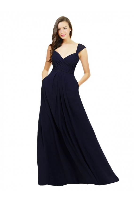 A-Line Sweetheart Chiffon Long Dark Navy Bridesmaid Gowns Barrie