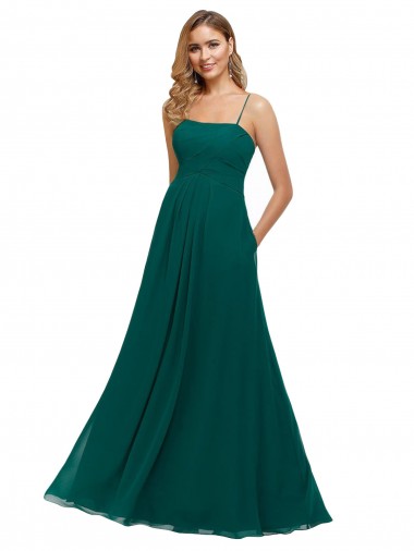 A-Line Square Neck Soft Chiffon Long Hunter Bridesmaid Dress Barrie