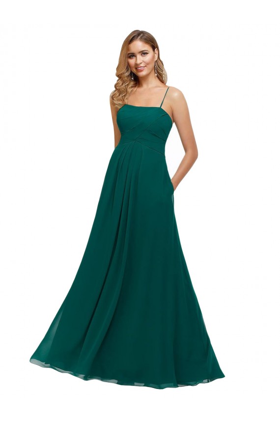 A-Line Square Neck Soft Chiffon Long Hunter Bridesmaid Dress Barrie