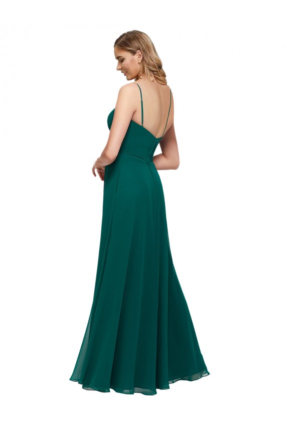 A-Line Square Neck Soft Chiffon Long Hunter Bridesmaid Dress Barrie