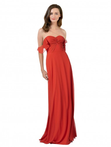 A-Line Strapless Soft Chiffon Long Red Bridesmaid Dress Barrie