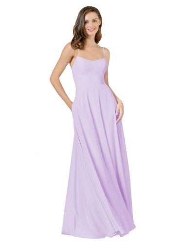 A-Line Square Neck Soft Chiffon Long Lilac Bridesmaid Dress Barrie