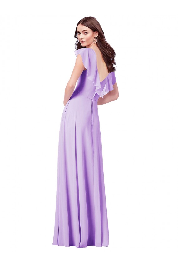 A-Line V-Neck Soft Chiffon Long Lilac Bridesmaid Dress / Formal Dress Barrie