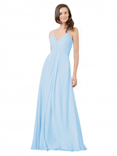 A-Line V-Neck Chiffon Long Light Sky Blue Formal Dress / Bridesmaid Dress Barrie