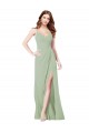 A-Line Spaghetti Straps Soft Chiffon Long Smoke Green Bridesmaid Dress Barrie