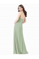 A-Line Spaghetti Straps Soft Chiffon Long Smoke Green Bridesmaid Dress Barrie