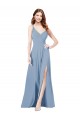 A-Line V-Neck Soft Chiffon Long Dusty Blue Formal Dress / Bridesmaid Dress Barrie