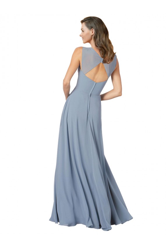 A-Line V-Neck Soft Chiffon Long Dusty Blue Formal Dress / Bridesmaid Dress Barrie