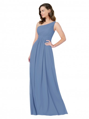 Sheath One Shoulder Soft Chiffon Long Windsor Blue Bridesmaid Dress Barrie