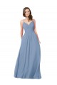 A-Line V-Neck Chiffon Long Dusty Blue Bridesmaid Dress / Evening Dress Barrie