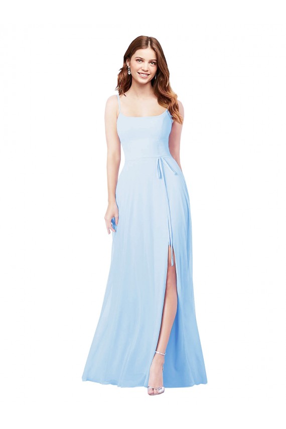 Sheath Square Neck Soft Chiffon Long Light Sky Blue Bridesmaid Dress Barrie