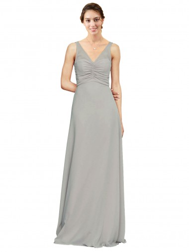 A-Line Sweetheart Soft Chiffon Long Silver Bridesmaid Dress Barrie