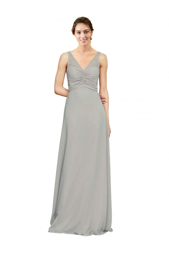 A-Line Sweetheart Soft Chiffon Long Silver Bridesmaid Dress Barrie