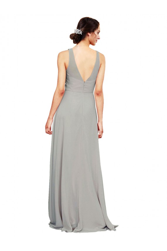 A-Line Sweetheart Soft Chiffon Long Silver Bridesmaid Dress Barrie
