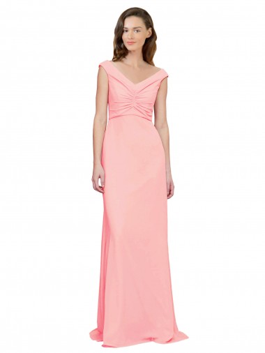 A-Line V-Neck Soft Chiffon Long Salmon Bridesmaid Dress Barrie
